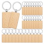 Torribaly 50Pcs Wooden Key Chain, Rectangle Blank Key Rings, Wooden Keyring Craft, Keychain Personalized for DIY Craft, Rings Wood Blanks