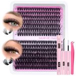 Fluffy Individual Eyelashes Kit 280Pcs Clusters Lashes Kit DIY Lash Extension kit Russian D Curl Lashes Individual Cluster with Lash Bond and Seal Lash Glue,Tweezers (60+80P, 10-18mm Mix)