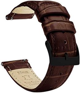 23mm Coffee Brown - BARTON Alligator Grain - Black Buckle Quick Release Leather Watch Bands