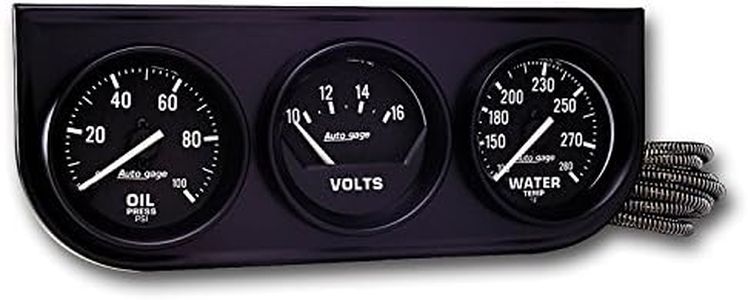 AUTO METER 2397 Autogage Black Console Oil/Volt/Water Gauge,2.3125 in., Black dial/Black bezel