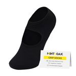 Mint & Oak Women Non-Slip Pilates Socks with Grips Ankle Length, Black Pack of 1 | Silicone Cotton Socks | Ideal For Yoga, Pilates, Gym, Workout, Barre, Aeriel | Cute Women's Gift | Free Size