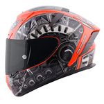 Steelbird SA-2 Terminator 2.0 Full Face Graphic Helmet in Glossy Fluo Finish with Smoke Visor (L, Fluo Red), Thermoplastic