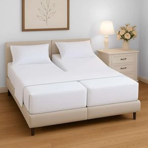 Split Queen Bed Sheet Set 5 Piece, Ultra Soft & Wrinkle Free, Fits Between 12" to 16" Deep Mattress, Easy Care Brushed Microfiber, Breathable and Cooling Bedding, White