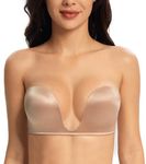 Lemorosy Women's Strapless Bra Push up Lift Support Wireless Deep U Bras (Beige 32B)