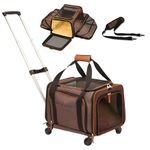 JUSCHIPEXL Cat Carrier with Wheels,Rolling Pet Carrier for Small Dogs Medium Cats Under 16.5 lbs, Airline Approved Pet Carrier with Telescopic Handle and Shoulder Strap