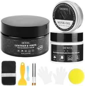 DEWEL Leather Recoloring Balm Black, Mink Oil Leather Conditioner & Leather Filler Cream, Professional Leather Repair Kit for Furniture, Restore Couches, Car Seats, Purse, Scratch, Peeling, Burn Holes