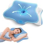 JINXIA Cervical Pillow, Orthopedic Contour Pillow for Neck and Shoulder, Ergonomic Odorless Memory Foam Pillow with Cooling Silk Case, Back Side Sleeper Pillow for Sleeping, Blue