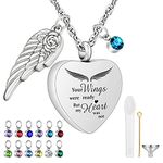 Heart Urn Necklaces for Ashes with 12 Pcs Birthstones Cremation Necklace for Human for Pet Ashes Stainless Steel Cremation Pendant with 22" Chain- Your Wings were Ready, But My Heart was Not