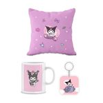 woopme Kuromi Gift Kit For Kids Birthday Sanrio Fans | Kawaii Combo Kit | 3 Items : Mug, Keychain Pillow