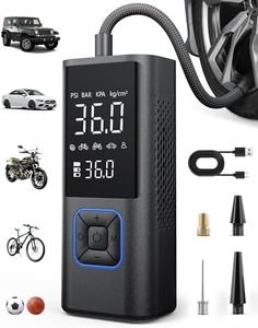 Powools Cordless Tire Inflator 150PSI Portable Air Compressor with Auto Shutoff, Air Pump for Car Tires, Motorcycle, Bike, Balls, Inflatables, LED Light, Blue, Large Capacity