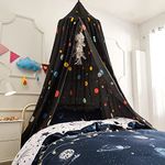 LOVFAS Children Bed Canopy Bed Canopy for Kids Extra Large Size Hanging Round Dome Kids Play Tent House Reading Nook for Boys,Girls,Bedroom Decor (Black Sky)