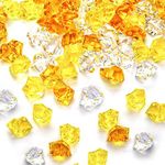 DomeStar Fake Crushed Ice Rocks, 150PCS Clear Yellow and Amber Acrylic Crushed Ices Amber Diamonds Orange Plastic Gems Marble Vases Fillers Table Scatter Decorations