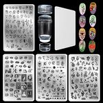 Nail Stamping Kit,4 Pcs Big Nail Stamp Plates 1 Pcs Double Sided Clear jelly Nail Art Stamper with Scaper Set, Abstract Face Snake Constellation Black Line Design Templates Nail Art Stamps Stencils