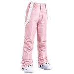 LUCKME Women's Ski Pants,Waterproof Snow Trousers Essential Insulated Bib Overalls Solid Color One-Piece Suspenders Trousers Adjustable Back Strap Snowsuit for Outdoor Sports Pink