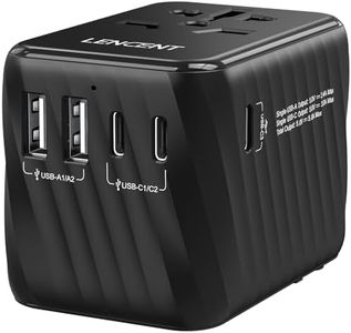 LENCENT Universal Travel Adapter, International AC Plug Power Adaptor with 5.6A 3 USB C 2 USB A Ports Wall Charger Worldwide Travel Essentials for AU to US EU UK Ireland Bali(Type C/G/A/I) Black