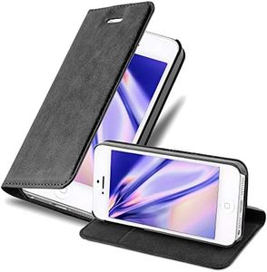 Cadorabo Custodia Libro per Apple iPhone 5 / iPhone 5S / iPhone SE in NERO DI NOTTE - con Vani di Carte, Funzione Stand e Chiusura Magnetica - Portafoglio Cover Case Wallet Book Etui Protezione