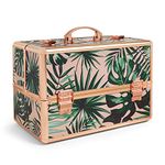 Beautify Make Up Organiser - Tropical Print Professional Travel Cosmetic Vanity Case - Lockable Makeup & Jewellery Storage, Nail Box - Aluminium Frame & Rose Gold Detailing