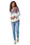 Roman Originals Women Jumper with Hood Ladies Winter Hoodie with Pockets Nordic Aztec Print Hooded Sweater Autumn V Neck Soft Festive Flattering Going Out Casual Smart - Ivory - Size 14