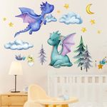 Amimagen Baby Dragon Wall Stickers - Star Moon Dragon Eggs Wall Decals - Baby Bedroom Boys Nursery Kids Room Daycare Wall Decor