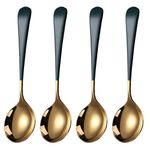 Potency 4 Pcs Premium Gold Green Soup Spoons, Thick Heavy Duty Stainless Steel Dessert Spoons, Deep Spoons for Bouillon Milk Soup Hot Chocolate Tea, Party Family Children Lover Gift, 7.1-inch