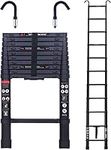 12.5 FT Telescoping Ladder Aluminum Telescopic Ladder with 2 Detachable Hooks,3.8m black Extension Ladder Fully Extended 150",Multi-Purpose Ladder for Home Use or Outdoor Working,330 Lb Capacity,EN131