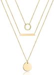 Turandoss Dainty Layered Choker Necklace, Handmade 14K Gold Plated Y Pendant Necklace Multilayer Bar Disc Necklace Adjustable Layering Choker Necklaces for Women, Metal, No Gemstone