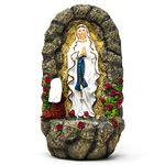 Catholic Gift Shop Lourdes Holy Water Font depicting the Lourdes Apparitions, with St Bernadette knealing to Our Lady of Lourdes (3035)