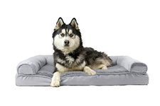 Furhaven Cooling Gel Dog Bed for Large Dogs w/Removable Bolsters & Washable Cover, for Dogs Up to 95 lbs - Plush & Suede Sofa - Gray, Jumbo/XL