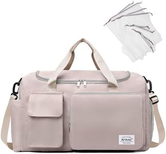 NPBAG Duffel Bag for Women, Sports Gym Bag with Wet Pocket & Shoes Compartment, Lightweight Weekender for Overnight, Travel Carry on Tote, Water Resistant (Beige)