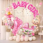 Just Party Set Of 61 Pcs -25 Pink & 25 White Pastel Balloons, 7 letter Baby Girl, 1 Baby Girl Prince, 1 Baby Girl Pram, 1 Baby Girl Foot, 1 Baby Girl Bottle Balloon For New Born Baby Theme Decoration