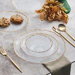 Karaca Milanda Glass Dinner Set with Dinner Plate, Side Plates & Cereal/Soup Bowls - Plates and Bowls Set for 4 People - 12 Piece Dinnerware Sets (Transparent Gold)