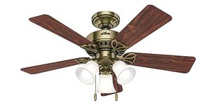 HUNTER FAN Beacon Hill, 107 cm, Indoor Ceiling Fan with Light and Pull Chain, Antique Brass Finish, 5 Reversible Blades in Rosewood and Medium Oak, Ideal for Summer or Winter, Model 24904