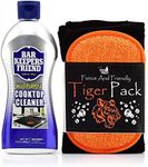 Fox Trot Bar Keepers Friend Cooktop Cleaner, 13oz Multipurpose Cleaner, Stove Top Cleaner Bundle, includes Tiger Pack Black Pro-Grade Microfiber Towel and Dual-Sided Sponge