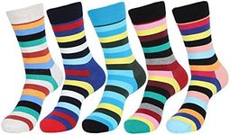 EGOGO 5 Pairs Colorful Cool Men’s and Women’s Casual Crazy Crew Dress Socks Funky Novelty Cotton Argyle Striped Socks E611-2