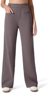 G4Free Yoga Dress Pants for Women with Pockets Belt Loops Straight Leg Work Slacks Stretchy Office Casual Trousers (S,Taupe,Petite)