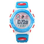 SKMEI Polyurethane Kid Sports Digital Watch, Multi Function Digital Kid Watches Waterproof Led Light Wristwatches For Boys Girls, Blue Dial, Blue Band