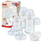 NUK Nature Sense Glass Baby Bottles Starter Set | 0-18 Months | Breast-Like Silicone Teat | 3 x Anti Colic Baby Bottles, Bottle Teats & Dummy | BPA-Free | 7 Count