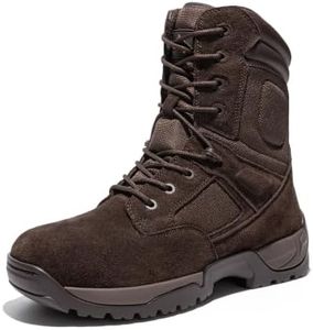 NORTIV 8 Men's Military Tactical Work Boots Hiking Side Zip,Dark Brown,7.5 | Leather Motorcycle Combat Boots for Outdoor Camping Yard Work Tactical Jobs and Daily Wear Response