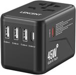 LENCENT Universal Travel Adapter, GaN III 45W International Charger with 3 USB Ports & 2 USB-C PD Fast Charging Adaptor, Worldwide Wall Charger for iPhone, Laptops, USA/UK/EU/AUS, Black