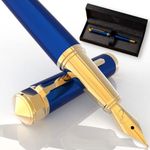 Ellington Pens Luxury Fountain Pen Set- Fountain Pens for Writing - Smooth Medium Nib - Includes Refillable Ink Converter, 3 Ink Cartridges [Black & Blue], Gift Box - Elegant Calligraphy