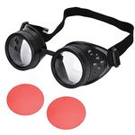 Steampunk Goggles SANGLE SOPFFY Steampunk Glasses Vintage Goggles Changeable Colored Lens Halloween Costume Accessory BLACK