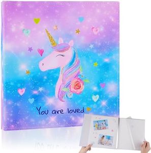 FIODAY Scrapbook Album Unicorn Photo Album Self Adhesive for 4x6 5x7 8x10 Pictures Scrap Book 40 Sticky Pages DIY Photo Book for Baby Kids Birthday Family Travel Photo