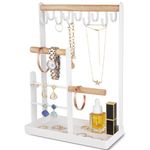 ProCase Jewelry Organizer Stand Necklace Holder Earring Organizer, 4-Tier Jewellery Organizers Earring Tower Display Rack with Metal Storage Tray for Bracelet Rings, Gifts for Women Girls -White