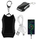 Solar Power Bank Keychain, 1200mAH Large-capacity Battery Small Solar Charger, Portable Solar Charger Keychain with LED Torch, Key Ring Mini Power Bank for for Mobile Phones Tablets (Black)