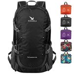 POKARLA 40L Foldable Rucksack Travel Hiking Daypack Durable Lightweight Walking Camping Folding Sports Outdoor Backpack Water Resistant Ultra Packable Carry On Bag Unisex Black