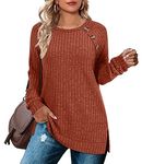 Aokosor Long Sleeve Tops Women Lightweight Jumpers Ladies Button Side Splits Tunic Caramel Size 14-16