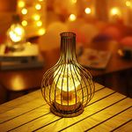 MUCHER Metal Cage Table lamp Battery Powered Night Light with LED Fairy Starry String Lights for Bedroom Home Weddings Parties Patio Indoors Outdoors(Wine Bottle Shape)