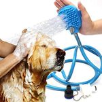 MR.SHOPPERS Pet Bathing Tool Massager Shower Cleaning Washing Sprayers with Brush, 2 in 1 Shower Sprayer and Scrubber Brush Massager, Dog/Cat Cleaning Washing Shower Pipe (Blue)