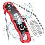 Meat Thermometer Instant Read, TEUMI Digital Food Thermometer with Dual Prode [1 Extra Wire Prode] and Alarm, BBQ Thermometer with ºF/ºC Button, Kitchen Cooking Thermometer for Oven Grill Smoker Candy