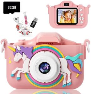 Kids Camera Gifts for 3-8 Year Old Boys Girls, Children Digital Camera with Silicone Cover, HD Video 2 Inch Screenfor Outdoor Play with 32GB TF Card and Card Readers for Boys Girls Gift (Pink)